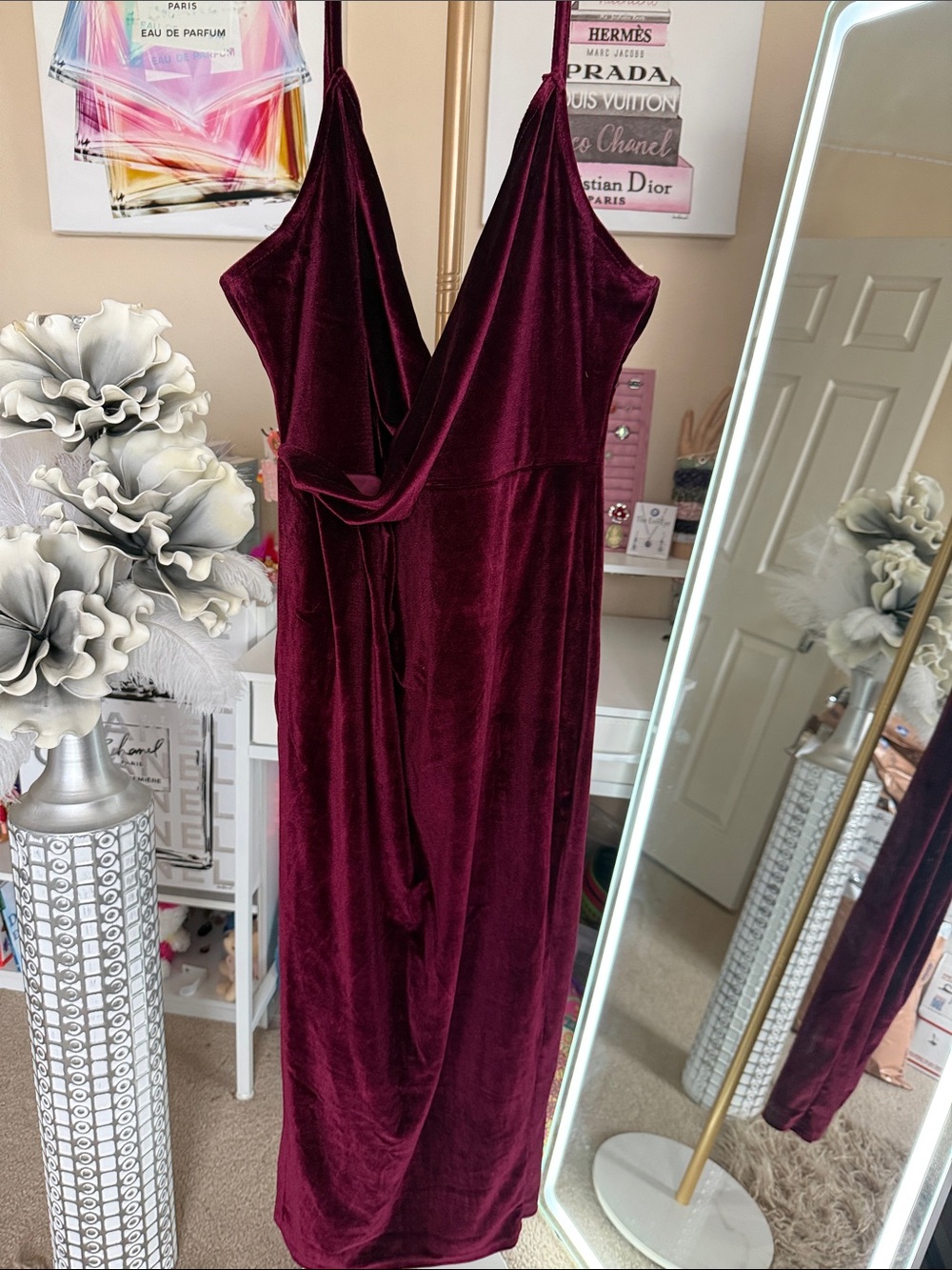 SHEIN Wine Red Velvet Maxi Slip Dress